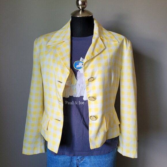 Marina Sitbon for Kamosho Paris Yellow Gingham Cropped Jacket 1980s Vintage - Picture 2 of 16